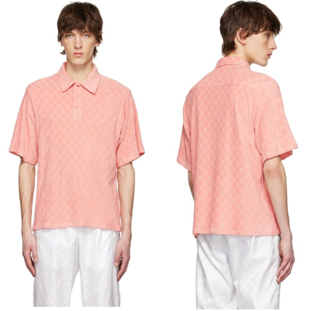 MISBHV Monogram Towelling Men's Pink Cotton Polo Sort Sleeve Size M
